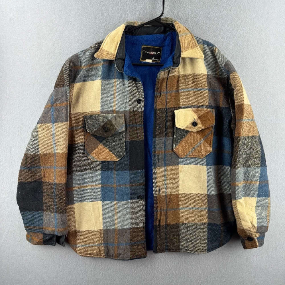 Vintage 60s Penneys Flannel Shacket Mens‎ Large Fleece Lined Towncraft